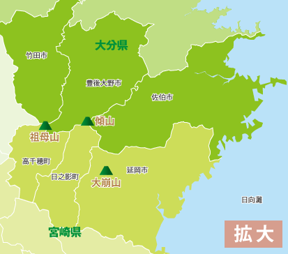 祖母・傾・大崩山系の地図